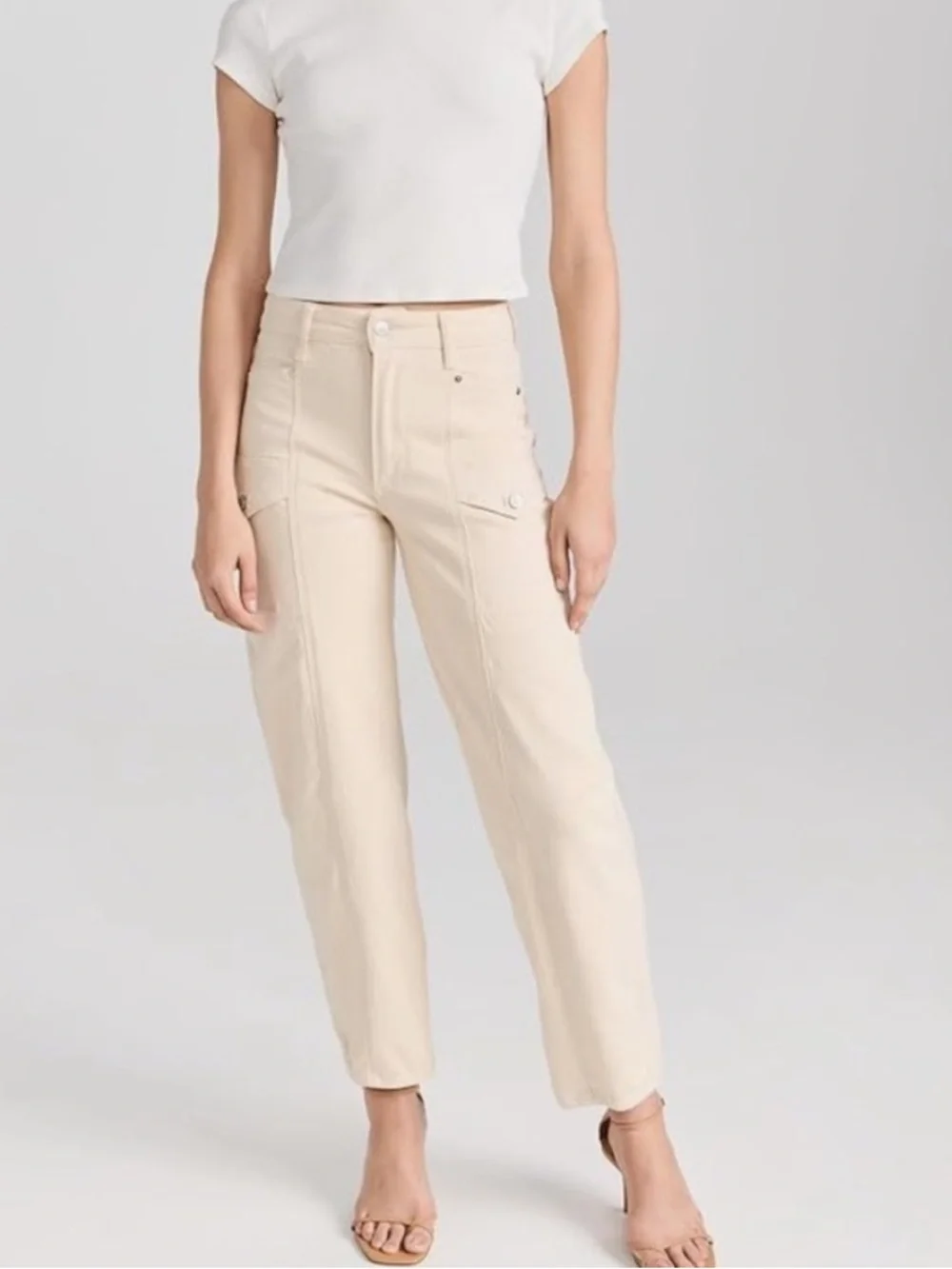 Paige ALEXIS High Waist Ankle Barrel Cargo Jeans Blonde Sand Sz 28